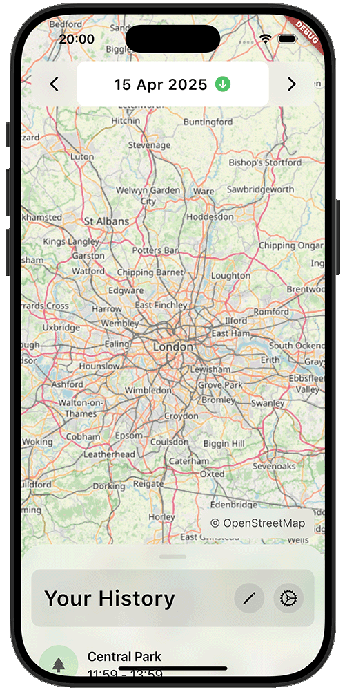 Map view of a single day, with the day's routes drawn across a city map